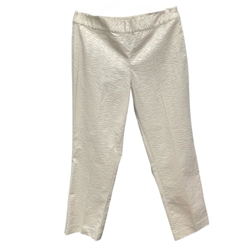 600 WEST Pants Womens 12 Ankle Neutral Cream Beige Zebra Print Casual Workwear